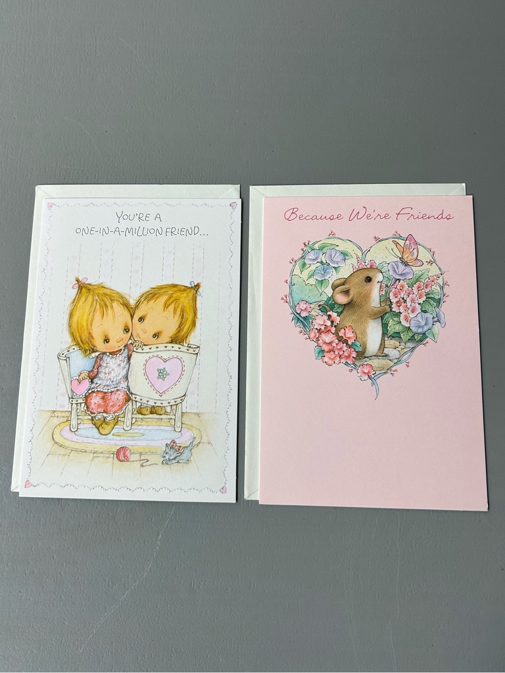 Vintage 1980s Valentine Cards Lot of 2 Betsey Clark Girls Mouse Unique Greetings